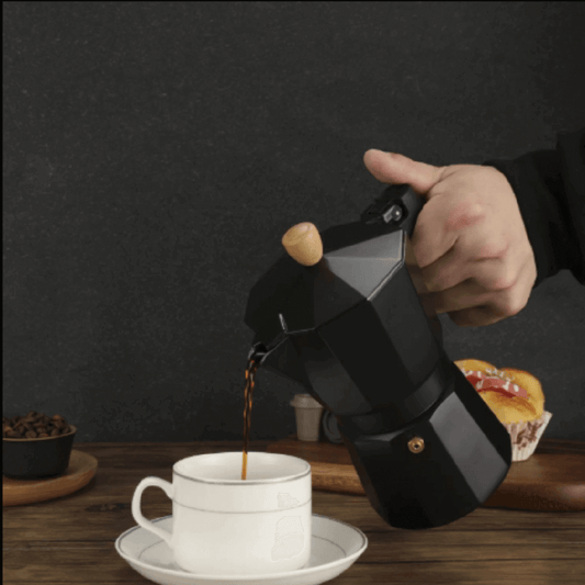 🌟 كافيتيرا إيطالية بالألمنيوم - 6 فناجين (بمقبض خشبي) 🌟